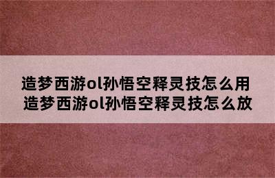 造梦西游ol孙悟空释灵技怎么用 造梦西游ol孙悟空释灵技怎么放